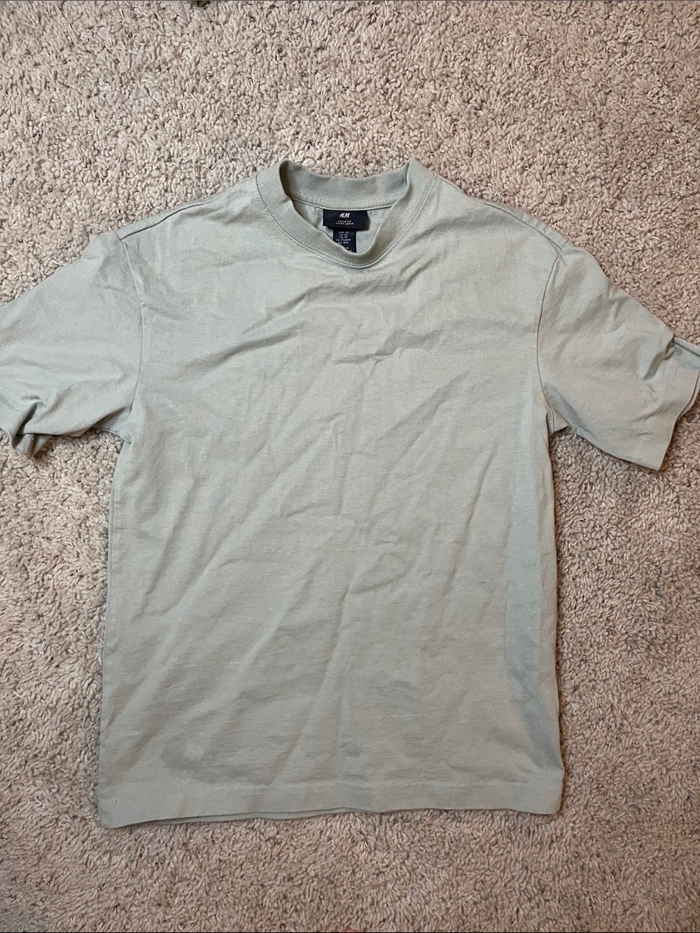 H&M Men's Light Sage Crew Neck Short Sleeve Tee